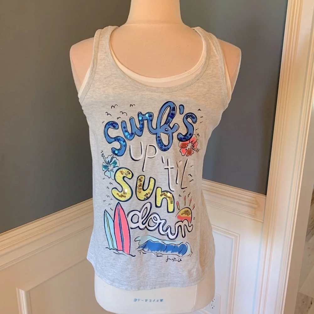 Justice Top Graphic Tank Girls fits 14 Beach Tee